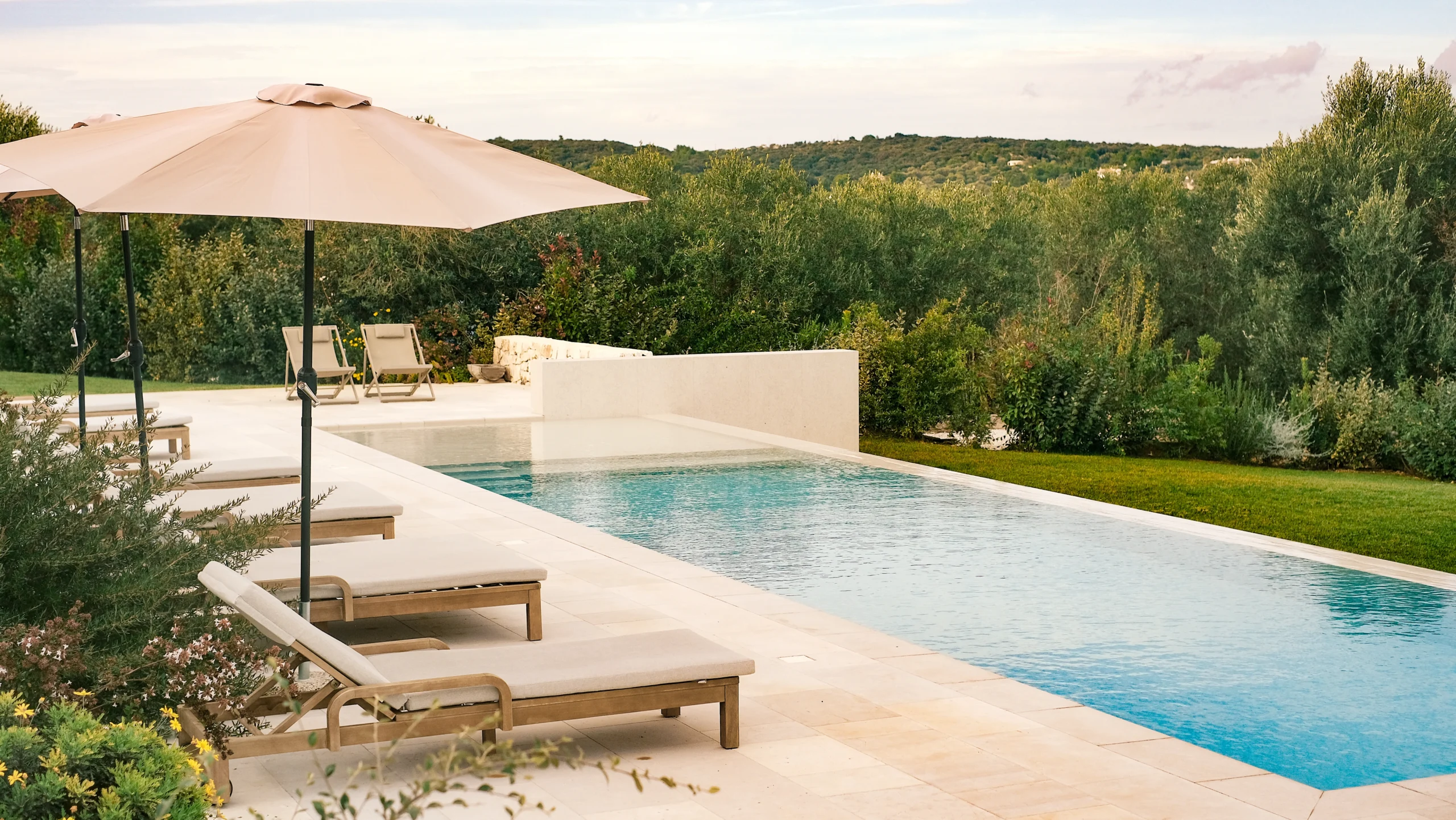 Infinity pool with shallow area and stone terrace in a high-end villa in Puglia